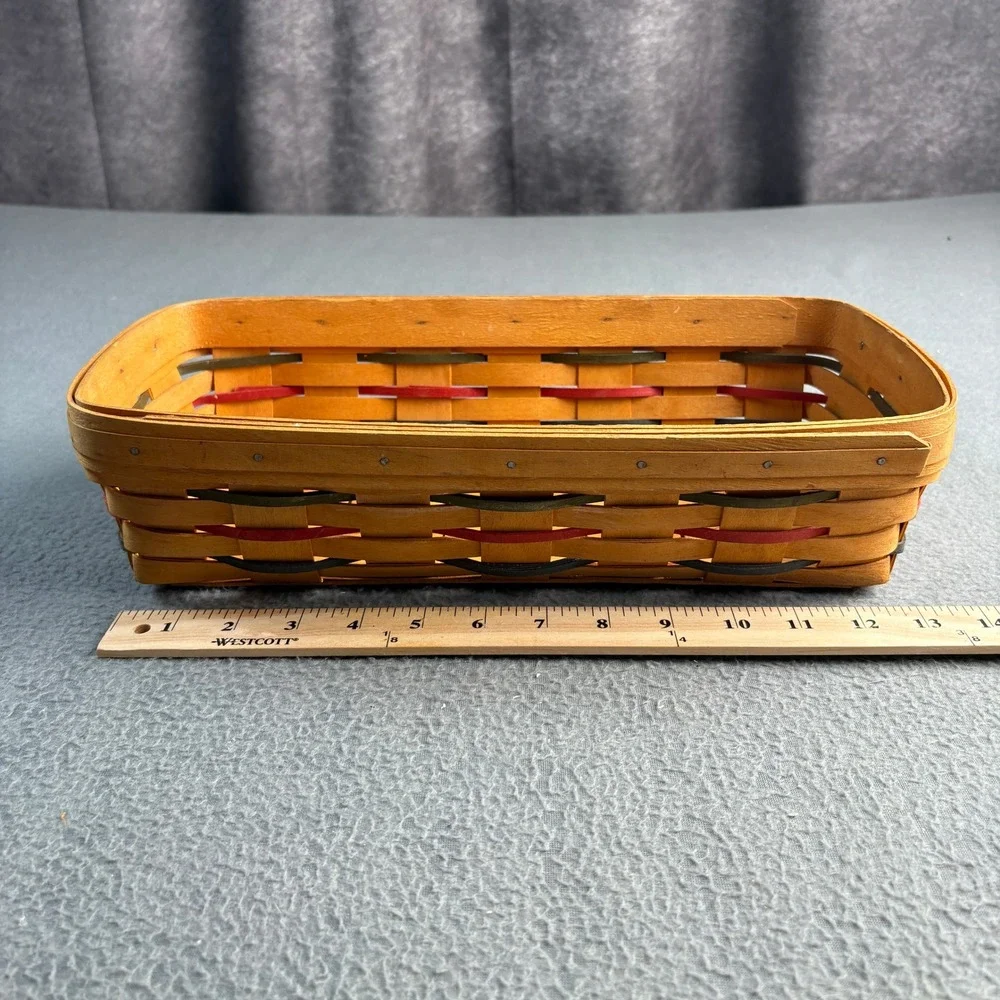 Longaberger 1999 Handwoven Rectangular Basket Red Green Blue Accents 12x6x3.5